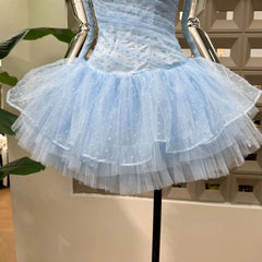 Mesh Fishbone Strapless Lace Up Mini Dress