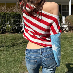 One-Shoulder American Flag Knit Top