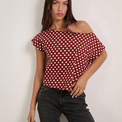 Polka Dots One-Shoulder Top