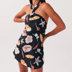 Printed Floral Halter Mini Dress