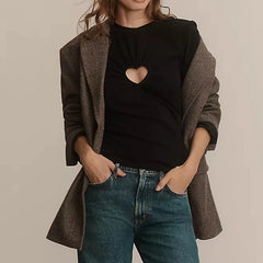 Short Sleeve Heart Cut Out Crop Top