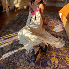 3D Floral Spaghett Strap Tiered Ruffle Maxi Dress