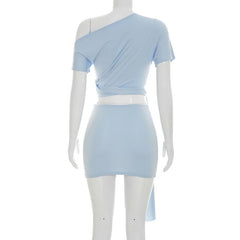 Slanted Tie Up Top And Mini Skirt Set