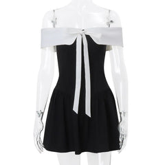 Black Bow Lace-up Off The Shoulder Mini Dress