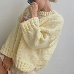 Crab Embroidery Round Neck Knit Jumper