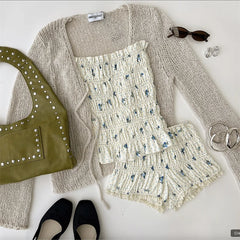 Smocked Strapless Top with Shorts Set