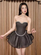Grey Strapless Diamonds Beaded Mini Dress