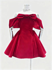Bowknot Velvet Slash Neck Mini Dress