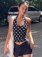 Black Polka Dot Print Backless Halter Top