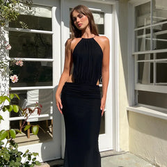 Open Back Ring Halter Neck Maxi Dress