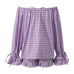 Plaid Off Shoulder Tops And Ruffle Shorts Set