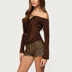 Draped Off Shoulder Long Sleeve Top