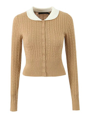 Ribbed Long Sleeve Peter-pan Collar Top
