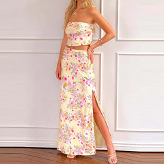 Satin Strapless Crop Top & Long Skirt Set