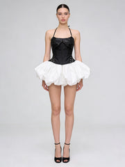 Halter Sequin Corset Crop Top And Bubble Hem Skirt Set