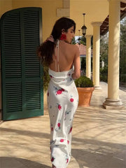 Satin Halter Lace Trim Maxi Dress