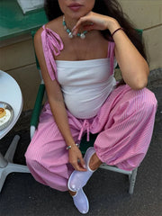 Striped Drawstring Puff Pants