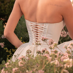 White Solid Flare Bustier Mini Dress - A-Line Fit