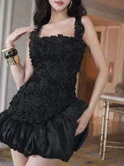 3D Flower Puff Hem Mini Dress