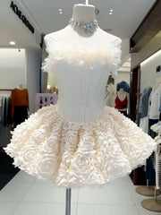 3d Flower Flare Fringe Neck Corset Mini Dress