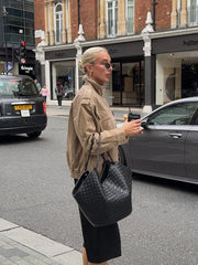 Brown Suede Zipper Cropped Jacket