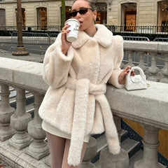Belt Faux Fur Coat