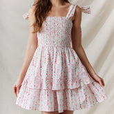 Floral Smocked Tie Up Layered Mini Dress