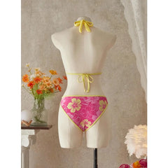Floral Color Block Triangle Bikini And Pants With Cover Up Skirt Three-Piece Set