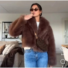 Brown Faux Fur Cropped Coat
