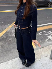 Stand Collar Denim Button Jacket