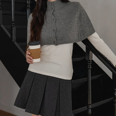 Knitted Poncho Button-Up Crop Top