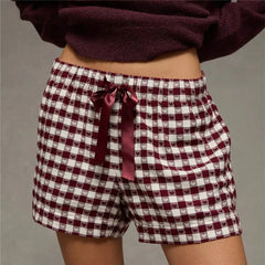 Plaid Elastic Waist Bowtie Shorts