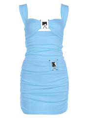 Ruched Metal Decoration Tank Top And Mini Skirt Set