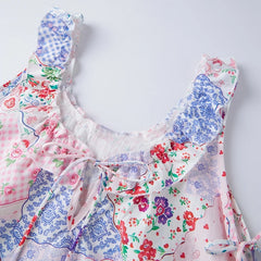 Floral Babydoll Ruffle Trim Sleeveless Mini Dress