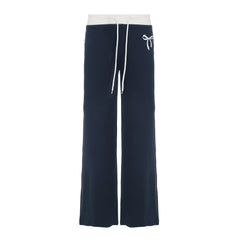 Bow Print Blue Drawstring Sweatpants