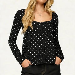 Polka Dot Peplum Long Sleeve Top