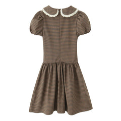 Brown Large Collar Puff Sleeve Mini Dress