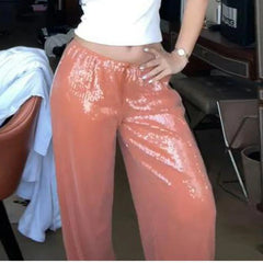 Sequins Drawstring Low Waist Pants
