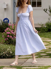 Striped Short Sleeve Ruched Bow Midi Dress