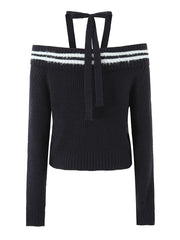 Off-Shoulder Sweater Strap Top And Knit Fuzzyh Mini Skirt