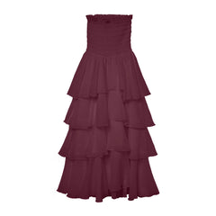 Smocked Ruffled Strapless Tiered Long Dress