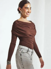 One-Shoulder Long-Sleeve Ruched Top