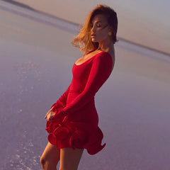 Long Sleeve Ruffles Hem Mini Dress