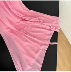 Pink V-Neck Spaghetti Strap 3D Flower Flowy Midi Dress