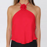 Red halter top with floral design