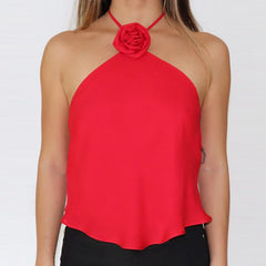 Red halter top with floral design