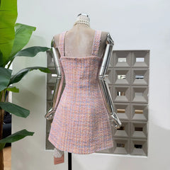 Tweed Bow Detail Halter Mini Dress