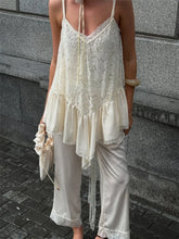 White Lace Printed Strap Long Top