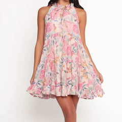 Floral Print Ruffled Hem Sleeveless Mini Dress