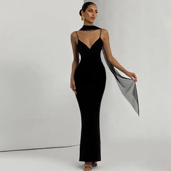 Strappy Solid V-Neck Maxi Dress With Scarf